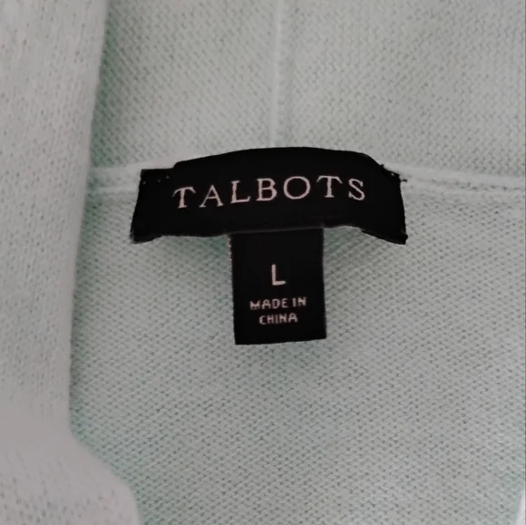 Talbots Cotton Cashmere Open Cardigan Stripe Blue Aqua Classic Size Large - Picture 12 of 15